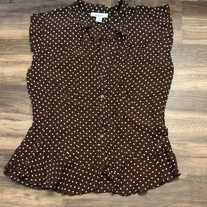 Dress Barn Chocolate Blouse with Ivory Dots